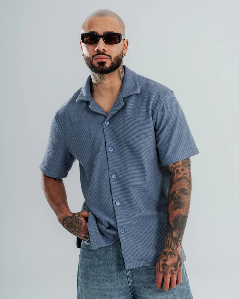 Camisa Regular Texturizada Blue Mist