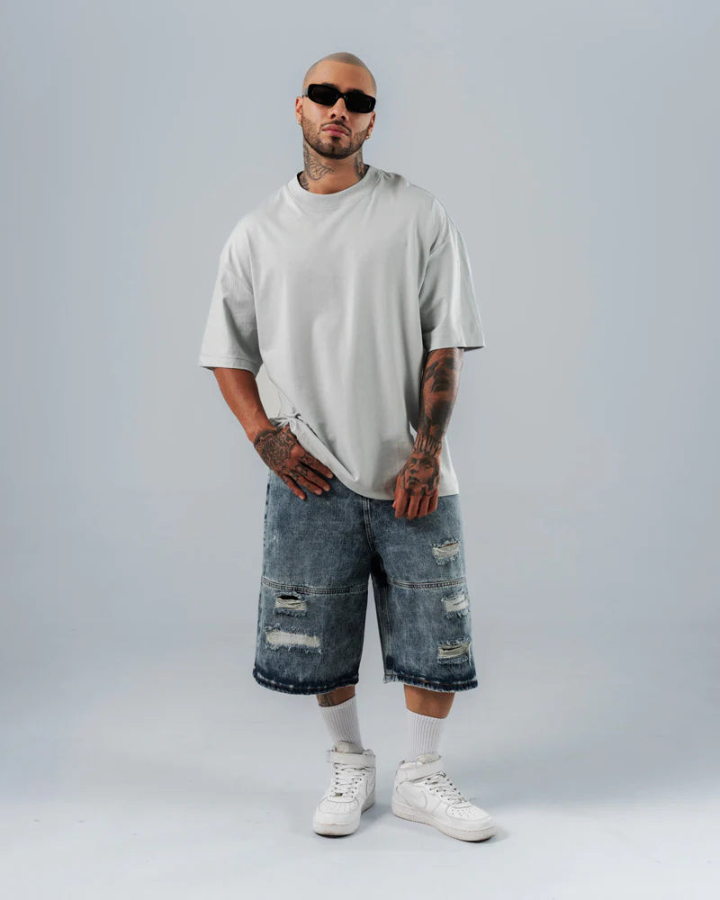 Camiseta Para Hombre Oversize Básica Gris Perla
